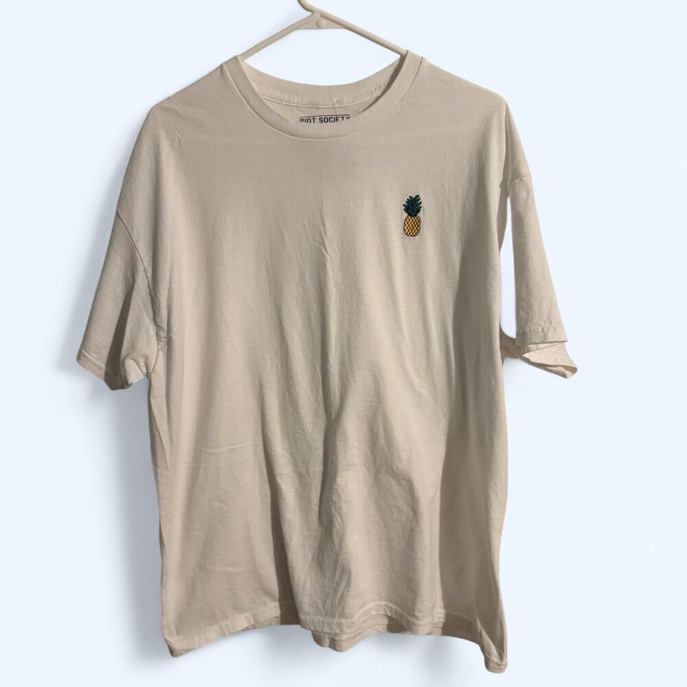 Riot Society T-shirt Men XL White Pineapple Embroidered Graphic Tee